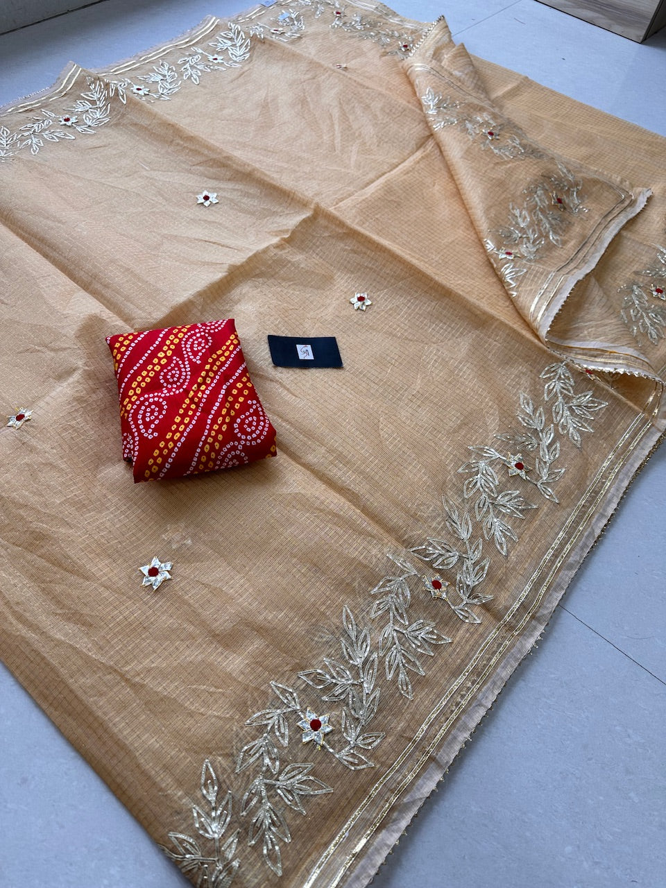 Jaipuri Gota Patti Embroidered Kota Cotton Tissue Doria Saree