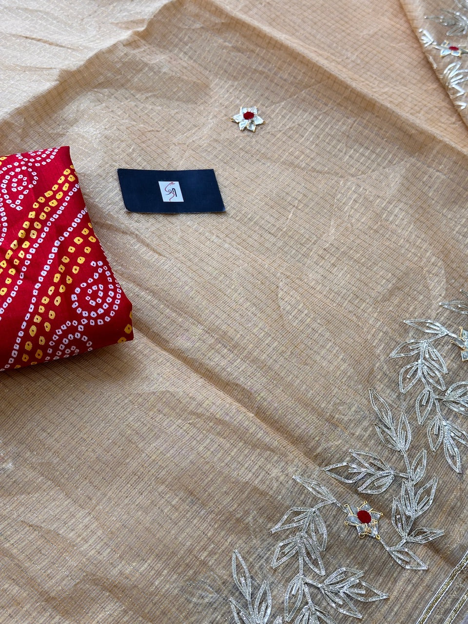 Jaipuri Gota Patti Embroidered Kota Cotton Tissue Doria Saree