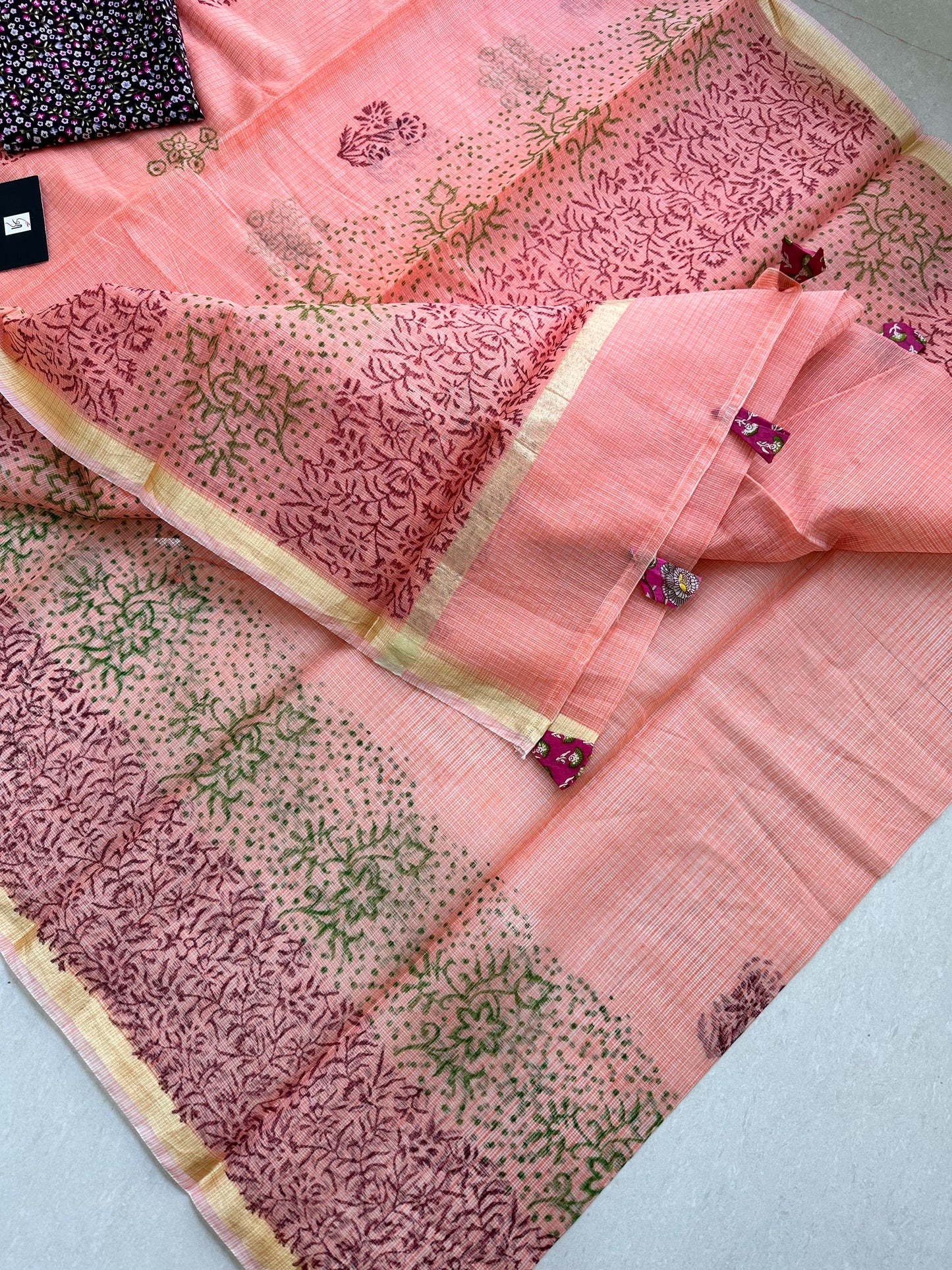 HandBlock Printed Kota Cotton Doria Saree