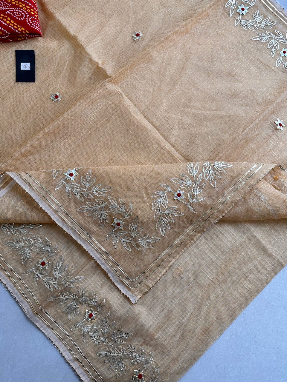 Jaipuri Gota Patti Embroidered Kota Cotton Tissue Doria Saree