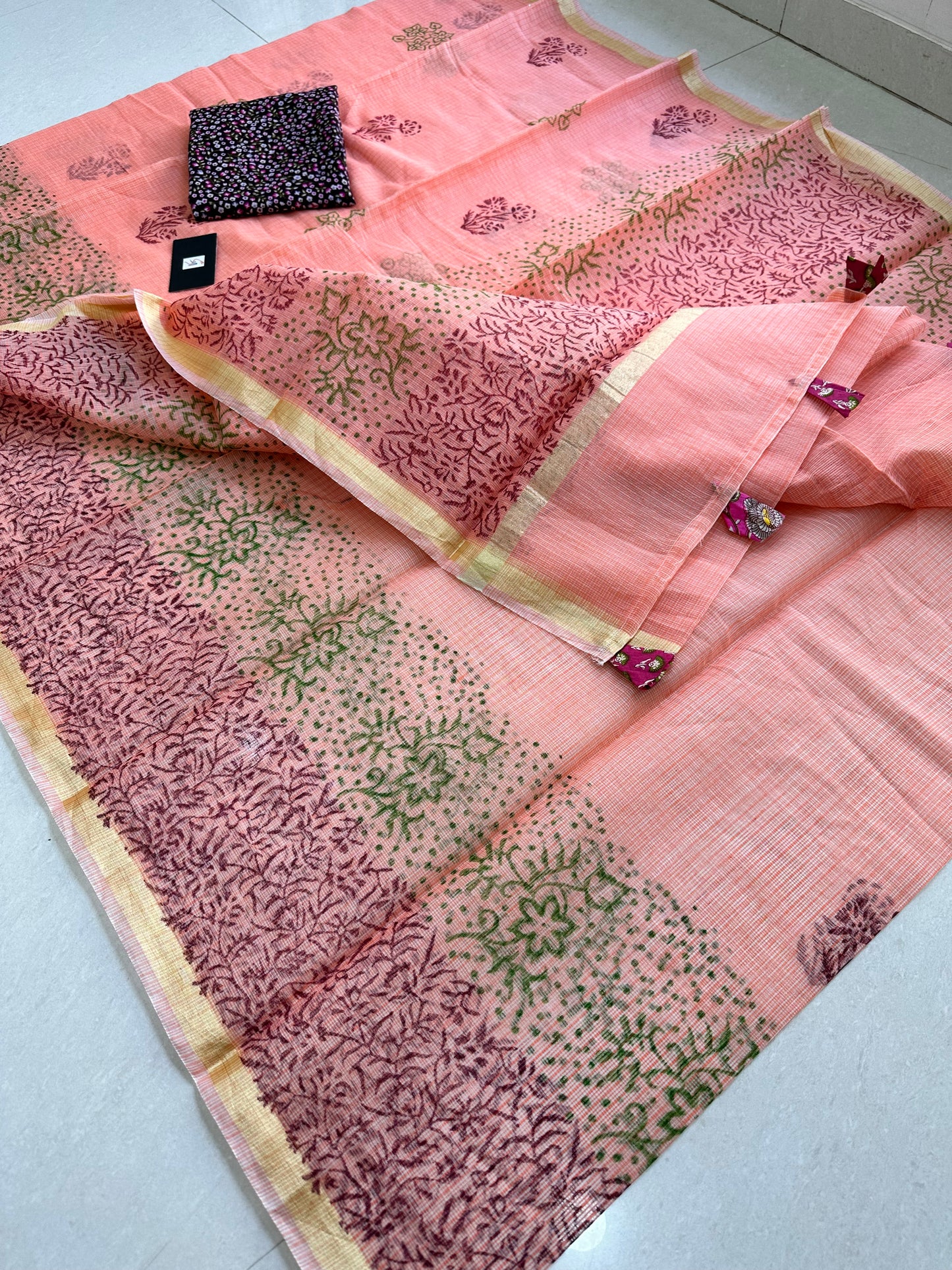 HandBlock Printed Kota Cotton Doria Saree