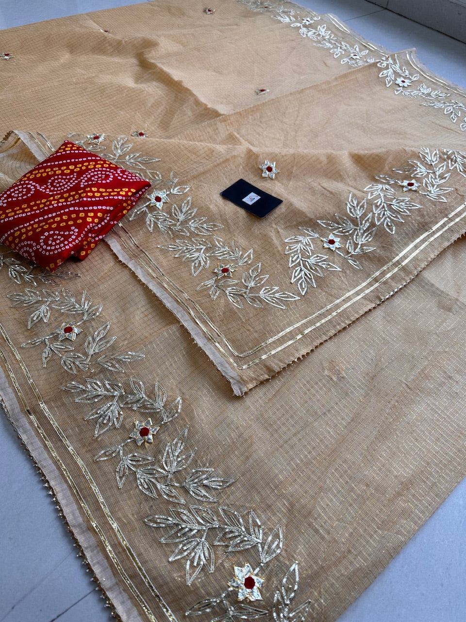 Jaipuri Gota Patti Embroidered Kota Cotton Tissue Doria Saree