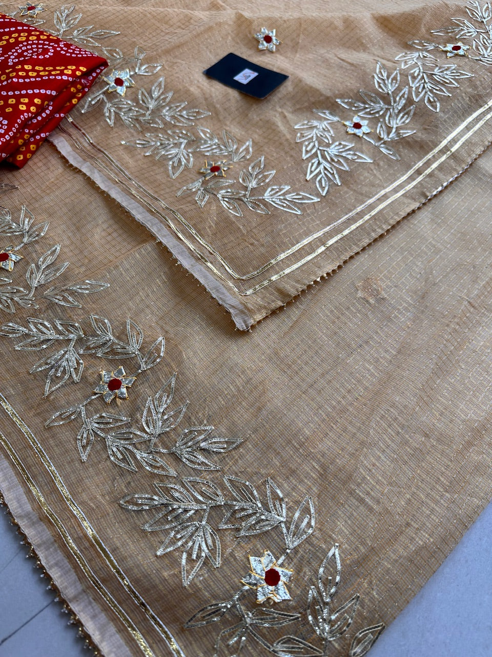 Jaipuri Gota Patti Embroidered Kota Cotton Tissue Doria Saree