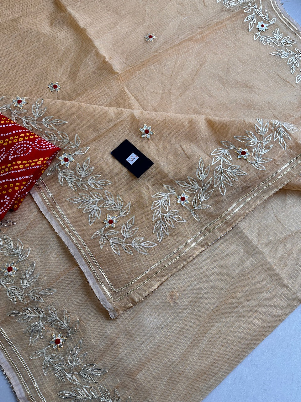 Jaipuri Gota Patti Embroidered Kota Cotton Tissue Doria Saree