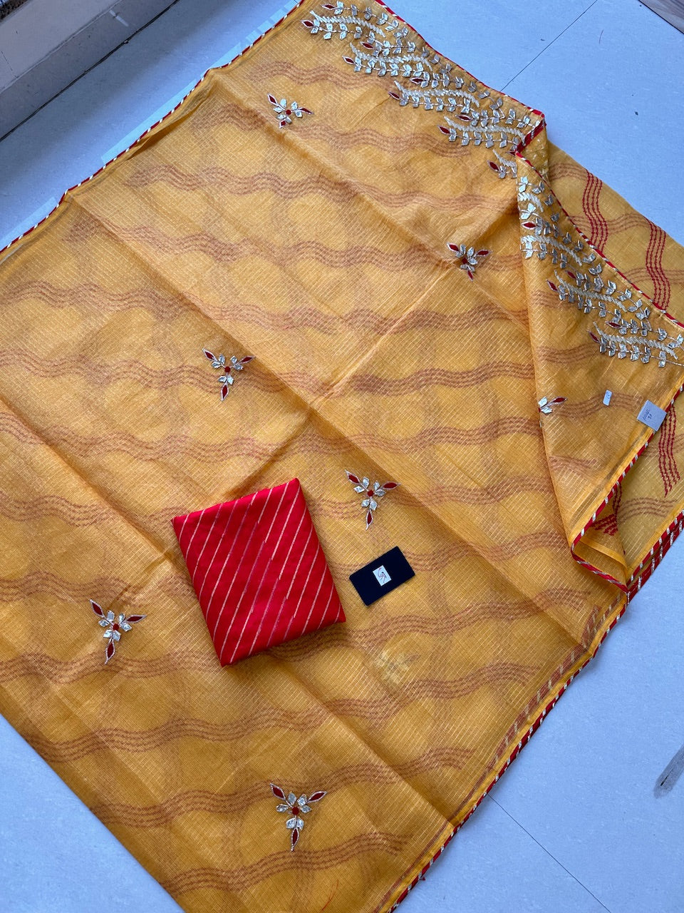 Jaipuri Gota Patti Embroidered Kota Cotton Tissue Doria Saree