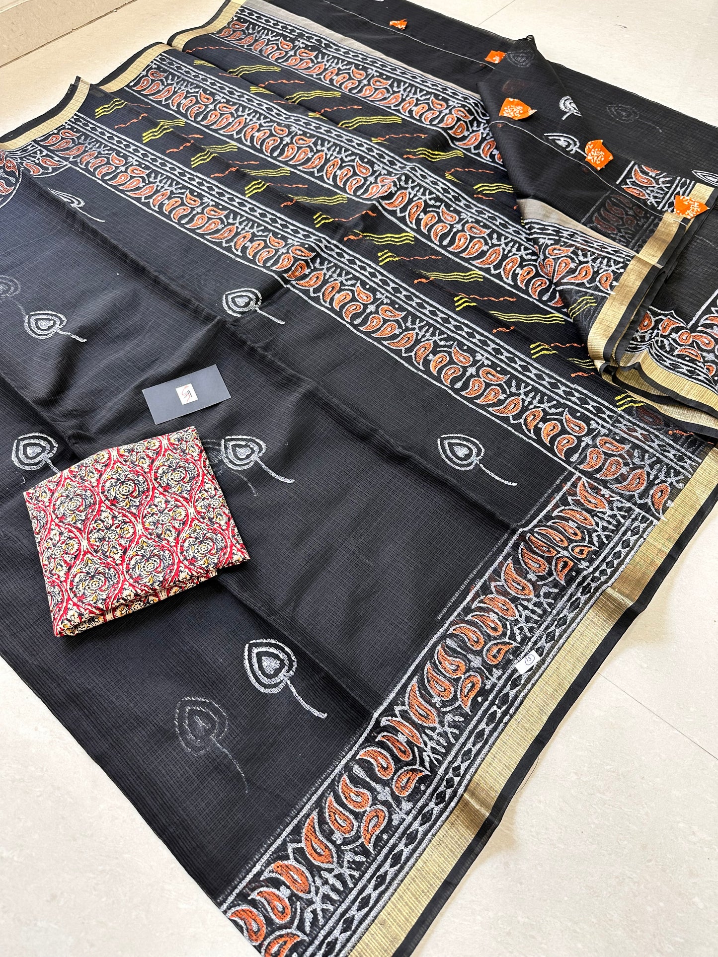 HandBlock Printed Kota Cotton Doria Saree