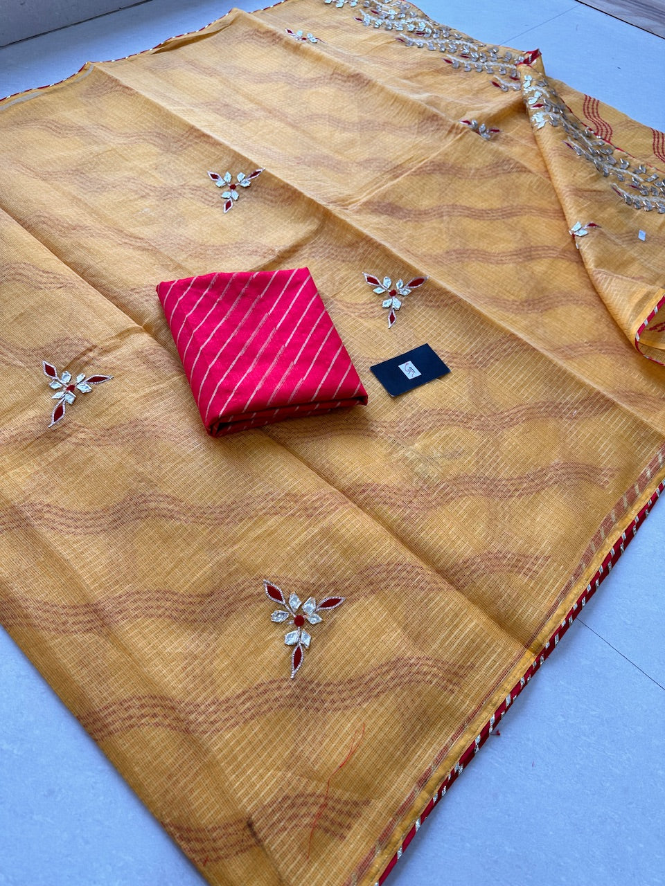 Jaipuri Gota Patti Embroidered Kota Cotton Tissue Doria Saree