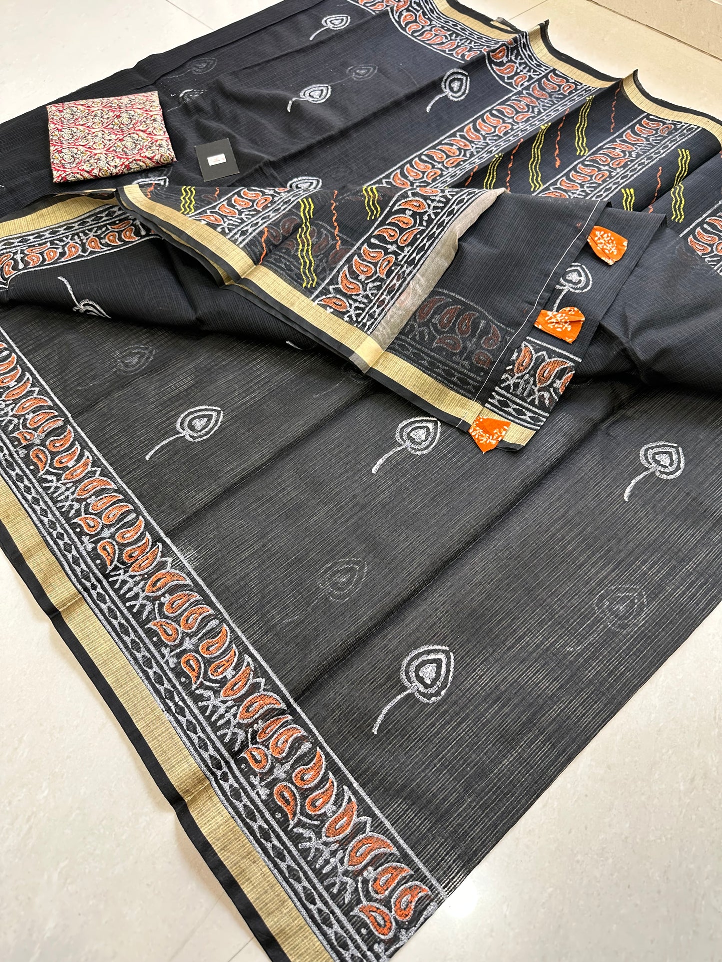 HandBlock Printed Kota Cotton Doria Saree