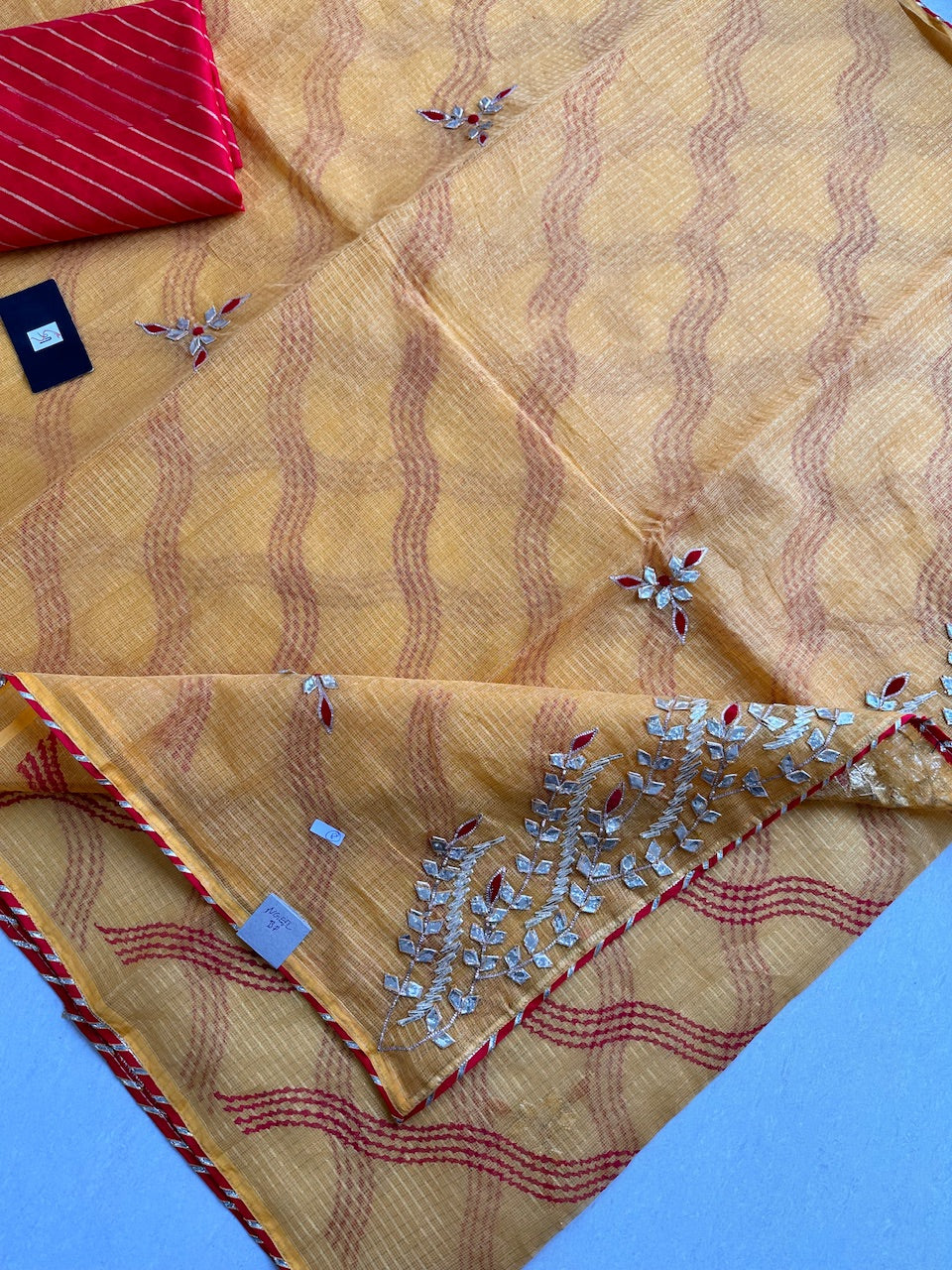 Jaipuri Gota Patti Embroidered Kota Cotton Tissue Doria Saree