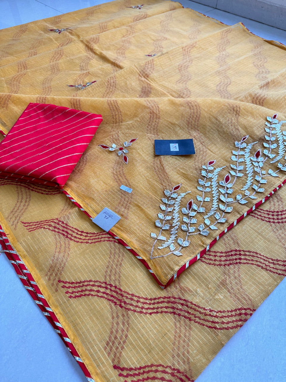 Jaipuri Gota Patti Embroidered Kota Cotton Tissue Doria Saree