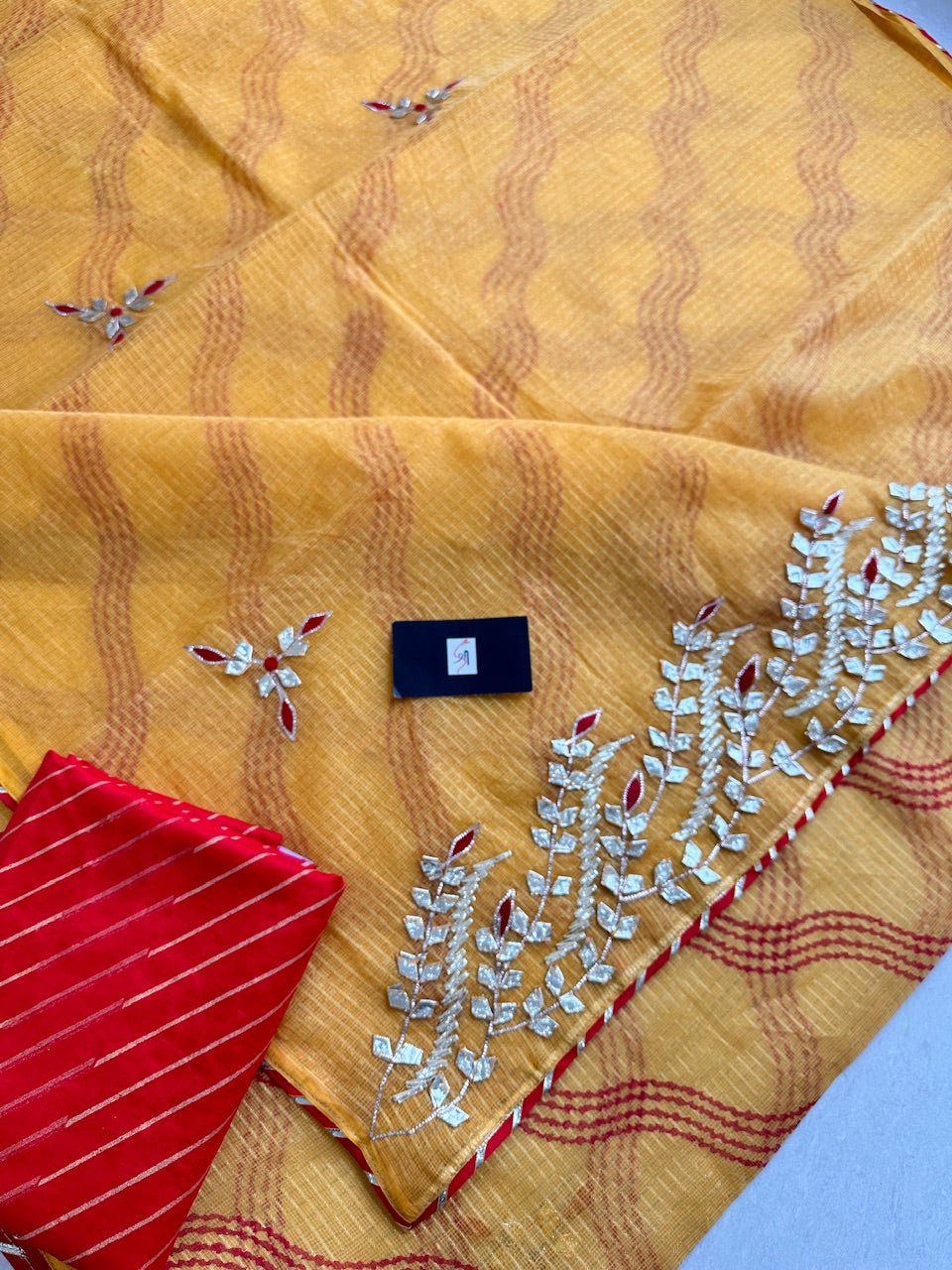 Jaipuri Gota Patti Embroidered Kota Cotton Tissue Doria Saree