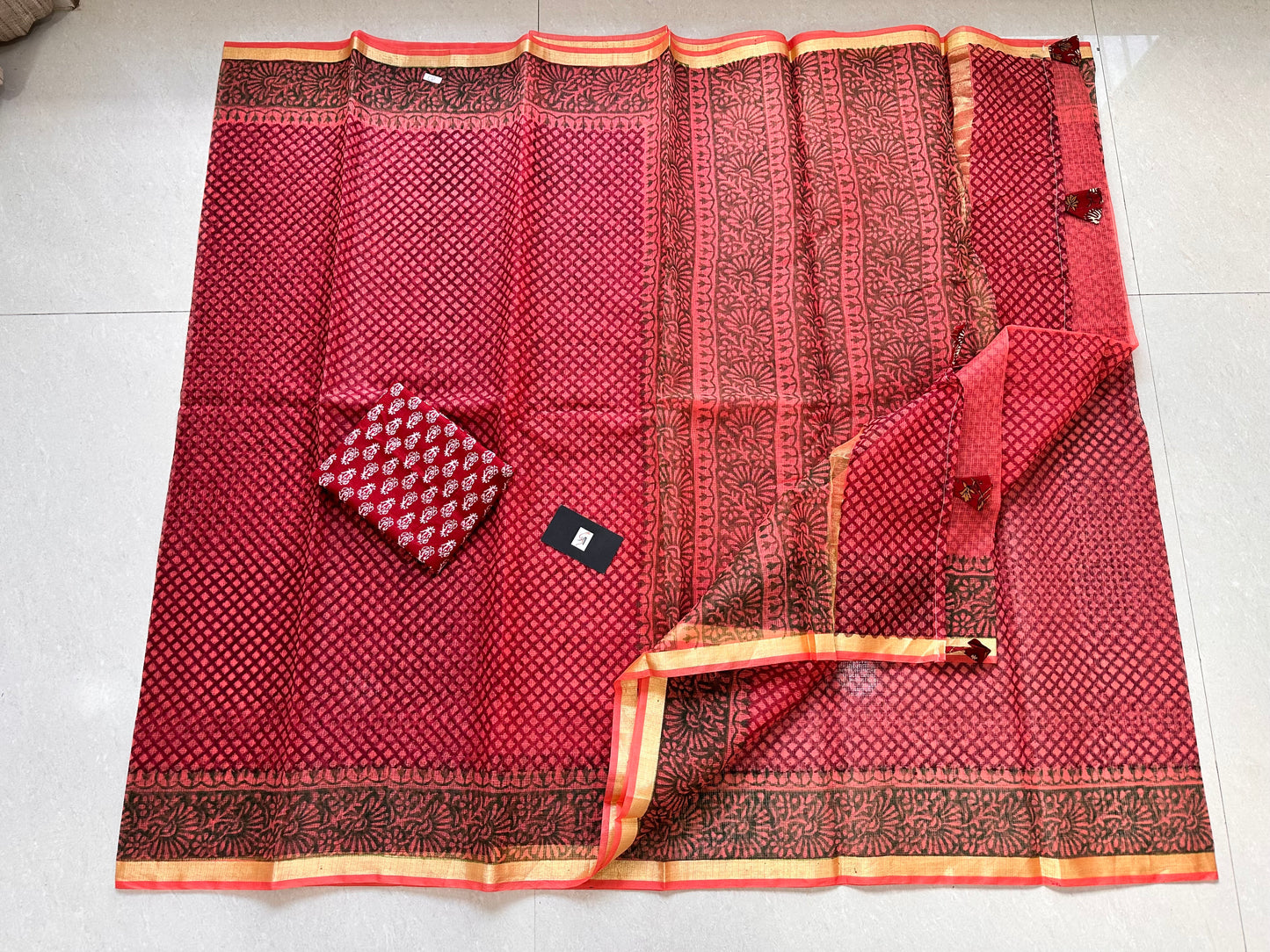 HandBlock Printed Kota Cotton Doria Saree