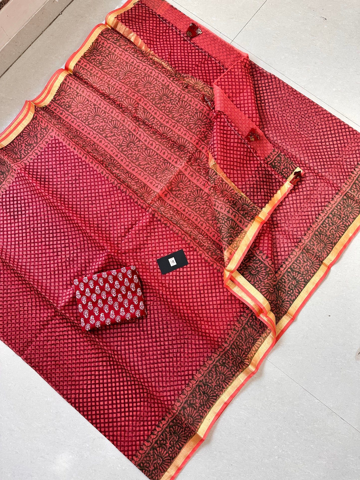 HandBlock Printed Kota Cotton Doria Saree