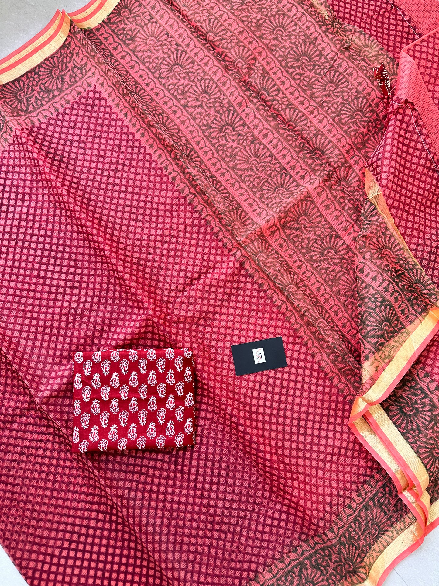 HandBlock Printed Kota Cotton Doria Saree