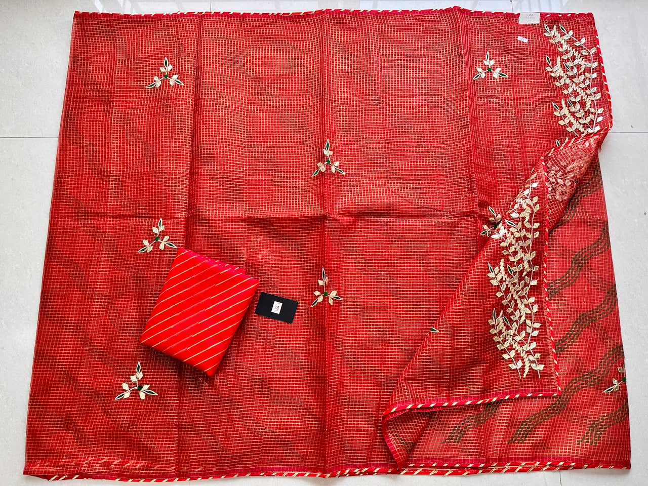 Jaipuri Gota Patti Embroidered Kota Cotton Tissue Doria Saree