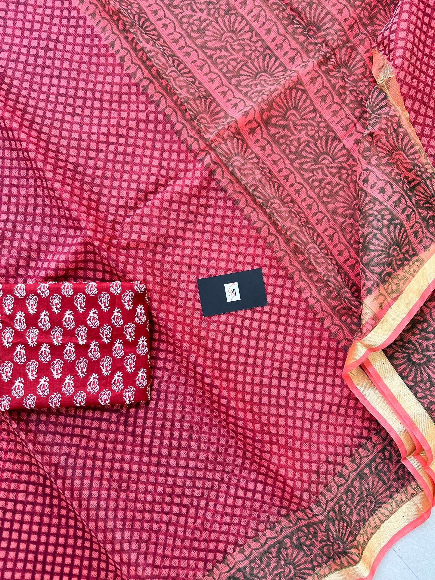 HandBlock Printed Kota Cotton Doria Saree