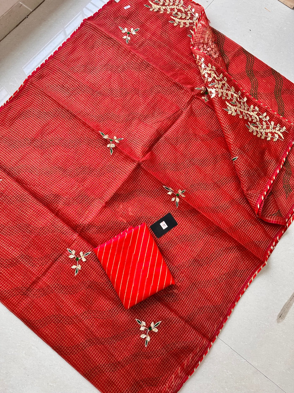 Jaipuri Gota Patti Embroidered Kota Cotton Tissue Doria Saree