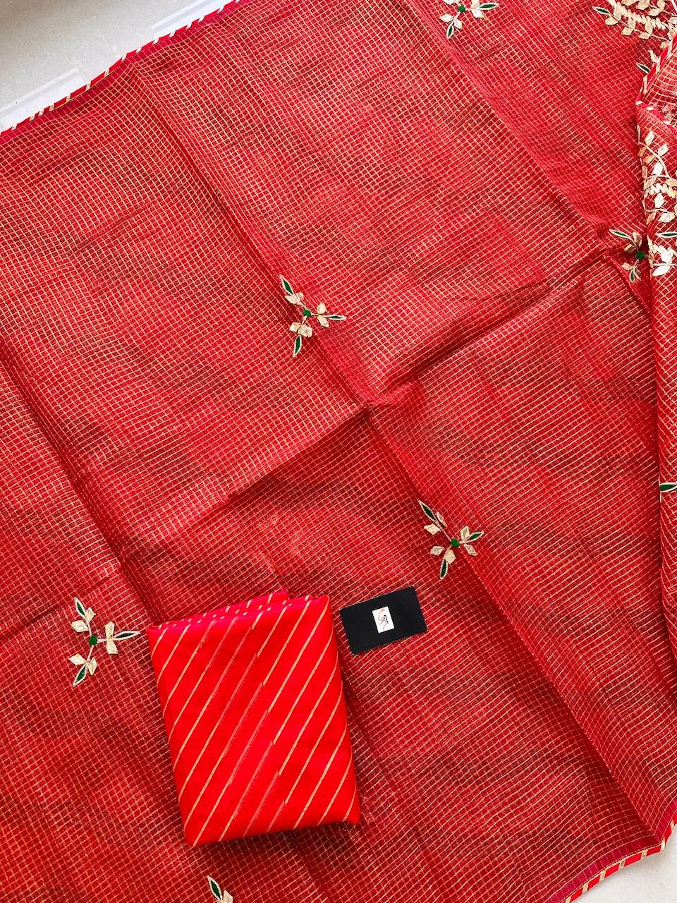 Jaipuri Gota Patti Embroidered Kota Cotton Tissue Doria Saree