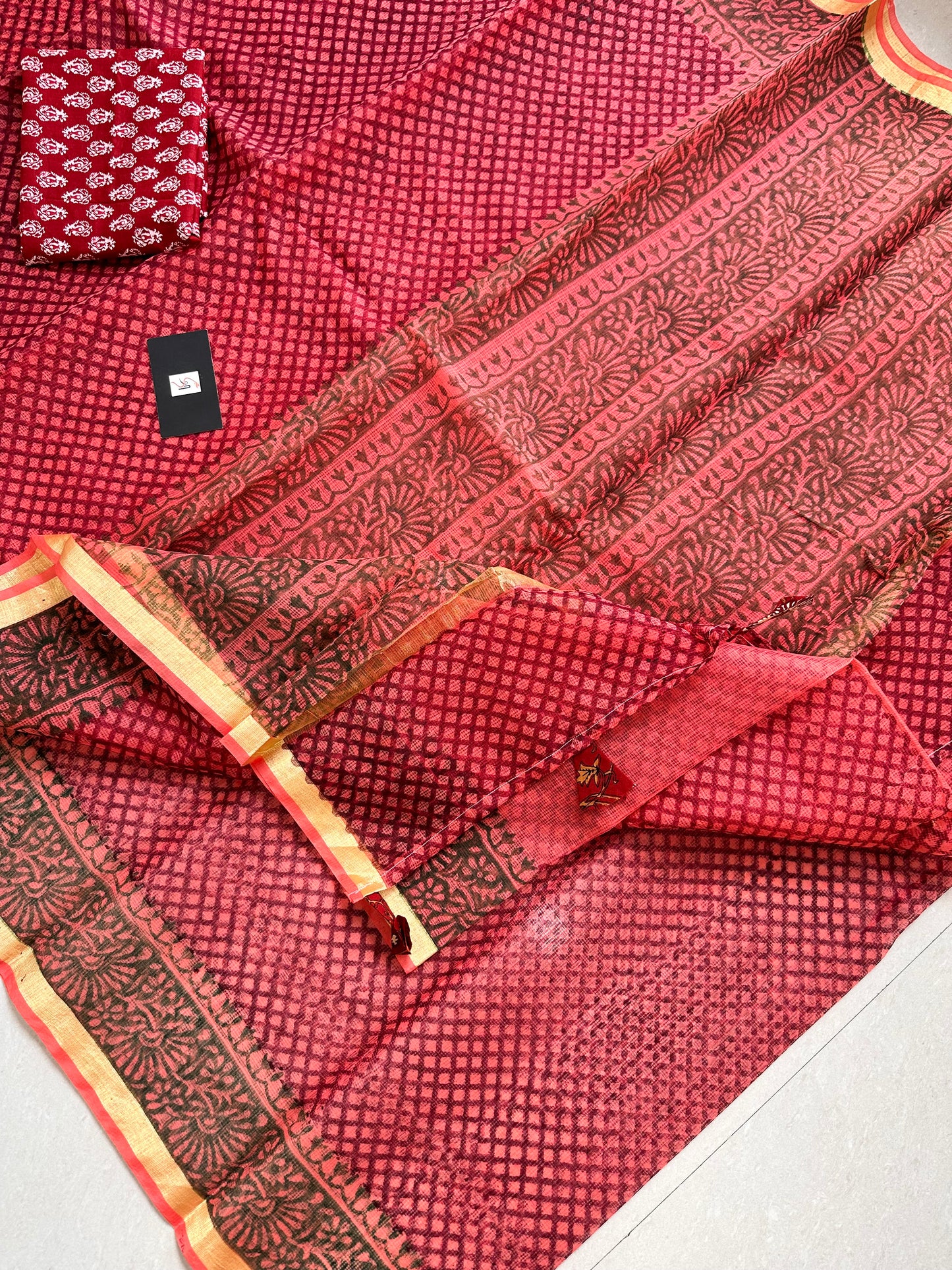 HandBlock Printed Kota Cotton Doria Saree