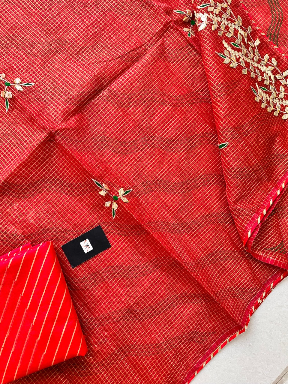 Jaipuri Gota Patti Embroidered Kota Cotton Tissue Doria Saree