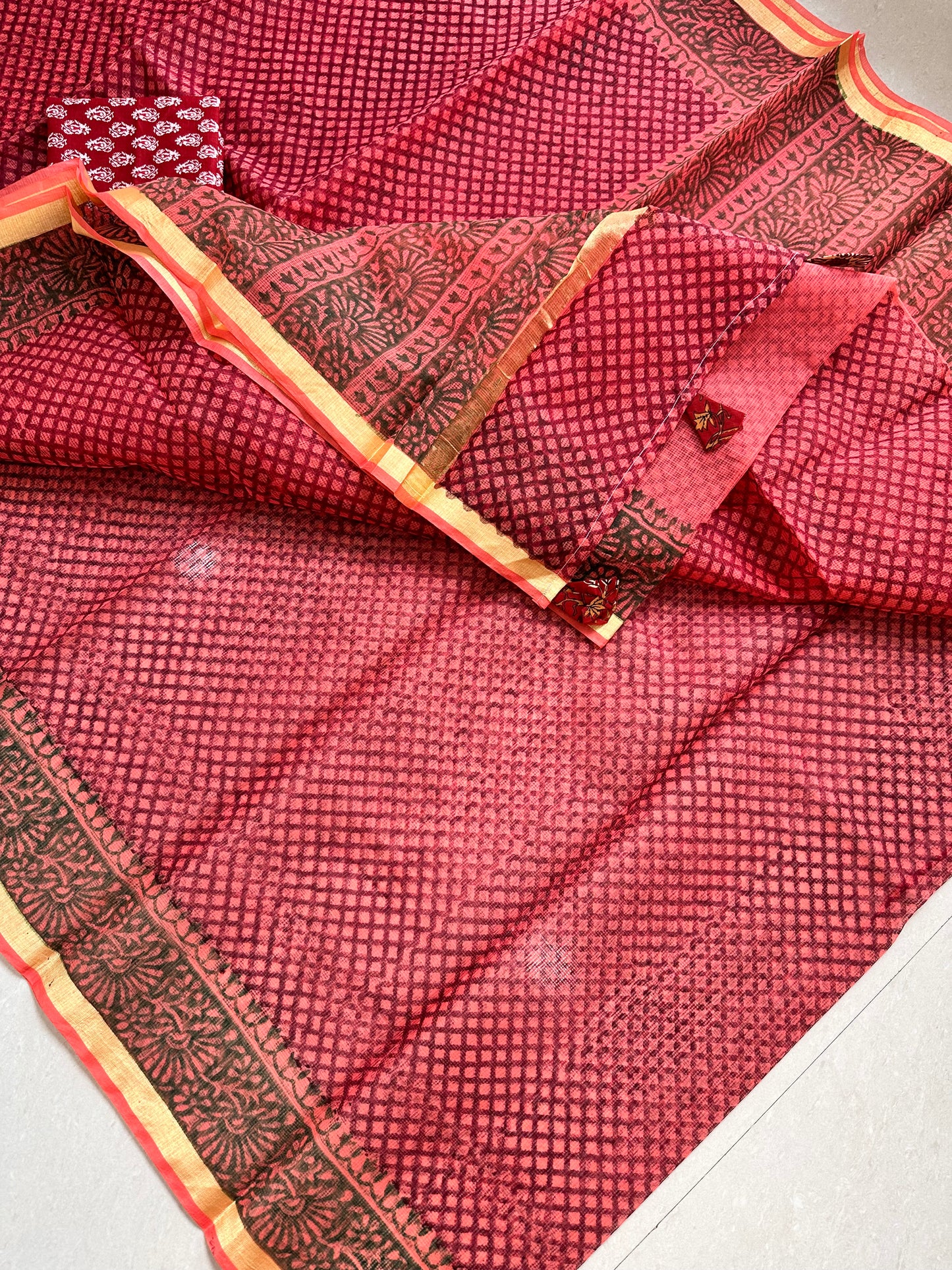 HandBlock Printed Kota Cotton Doria Saree