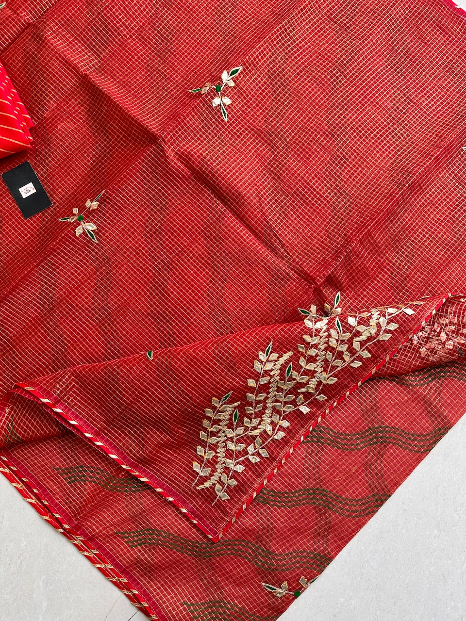 Jaipuri Gota Patti Embroidered Kota Cotton Tissue Doria Saree