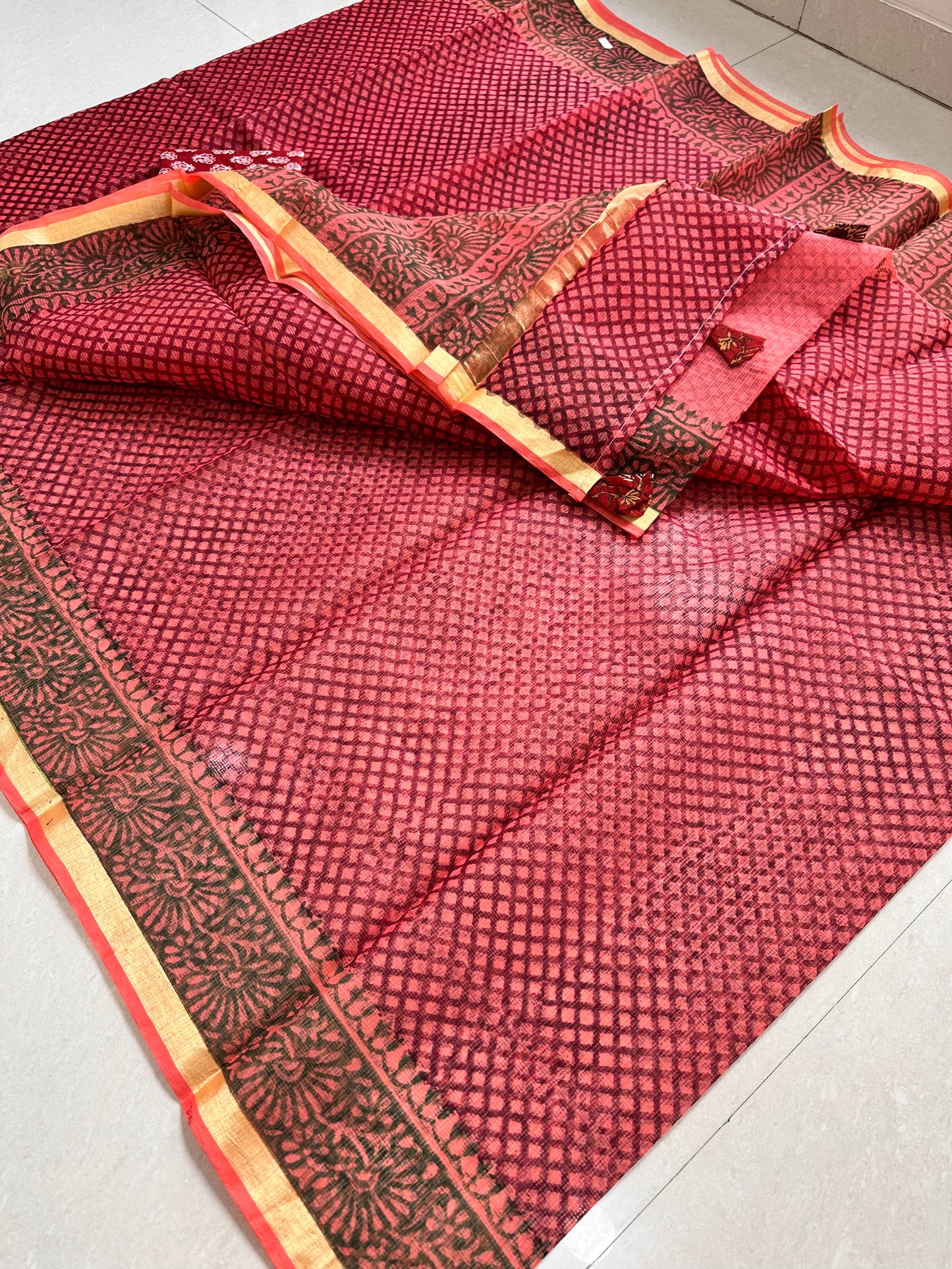 HandBlock Printed Kota Cotton Doria Saree