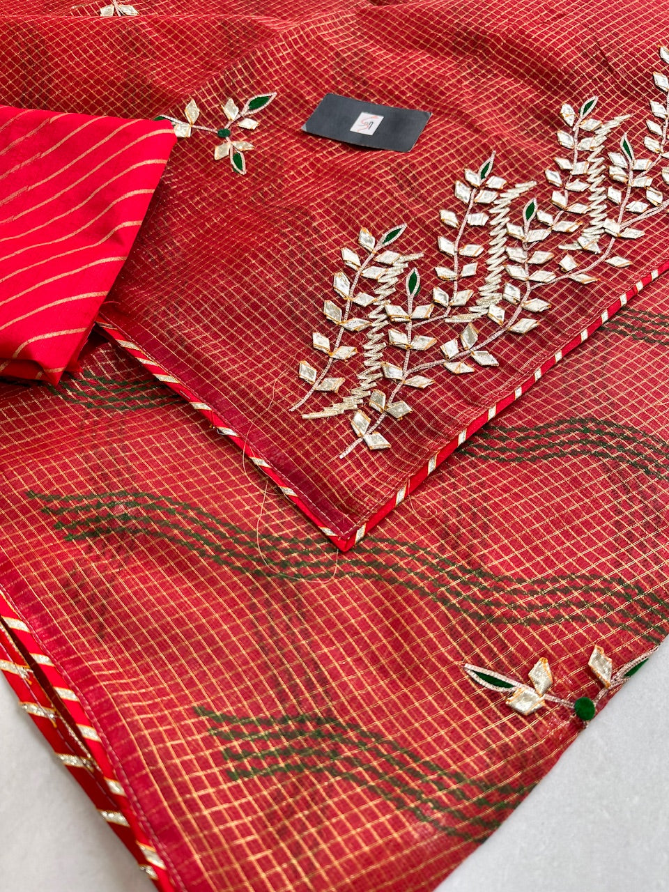 Jaipuri Gota Patti Embroidered Kota Cotton Tissue Doria Saree