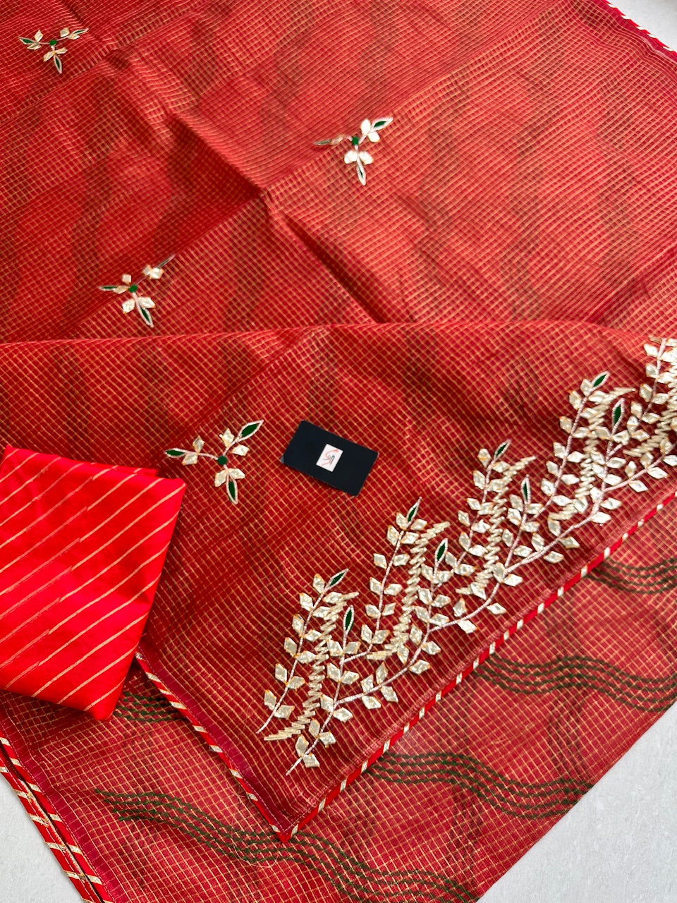 Jaipuri Gota Patti Embroidered Kota Cotton Tissue Doria Saree