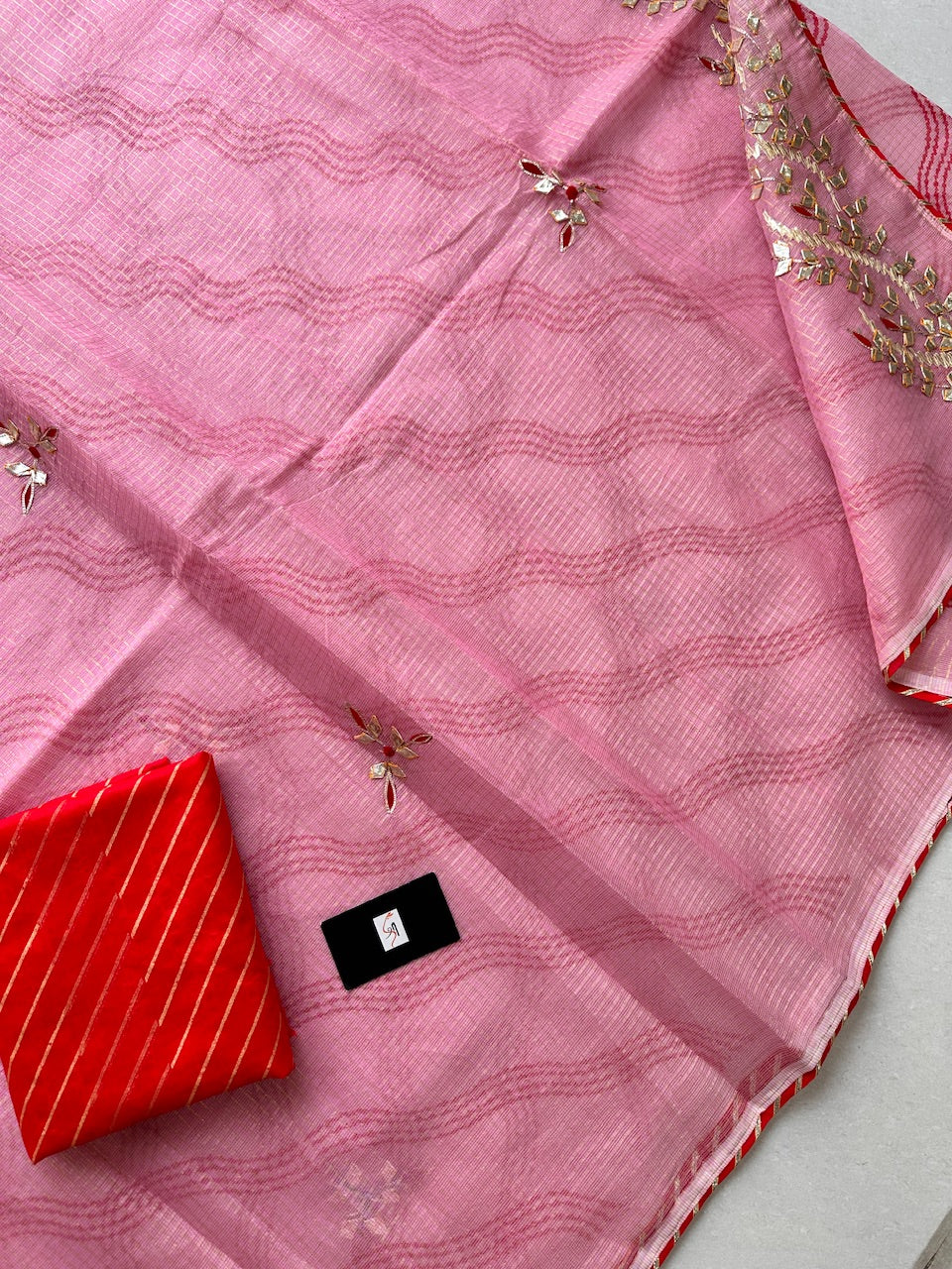 Jaipuri Gota Patti Embroidered Kota Cotton Tissue Doria Saree