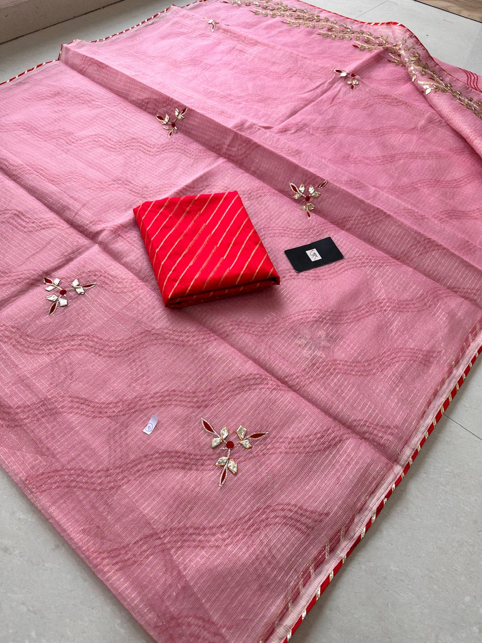 Jaipuri Gota Patti Embroidered Kota Cotton Tissue Doria Saree