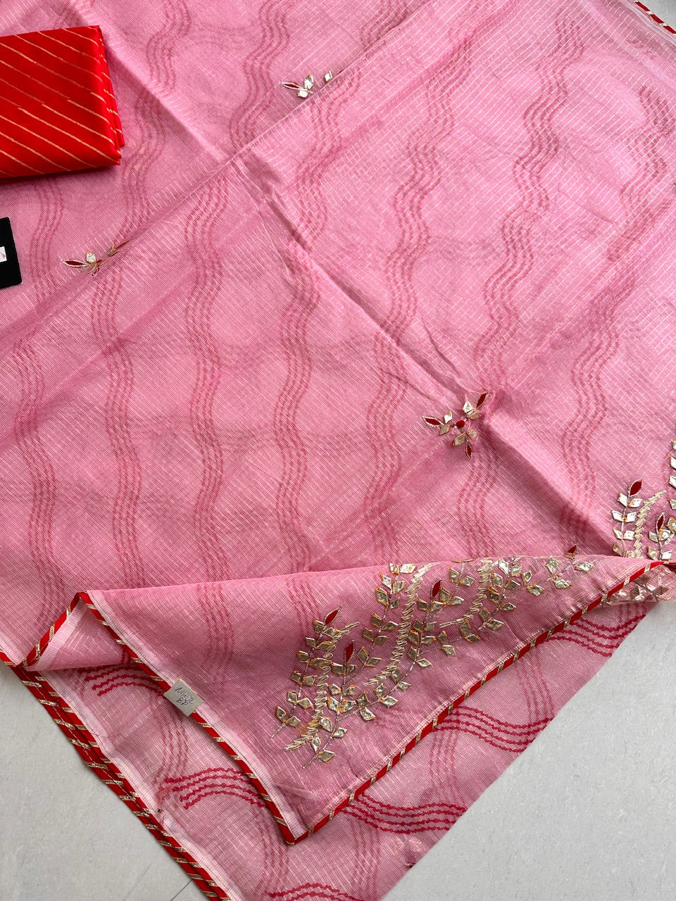 Jaipuri Gota Patti Embroidered Kota Cotton Tissue Doria Saree