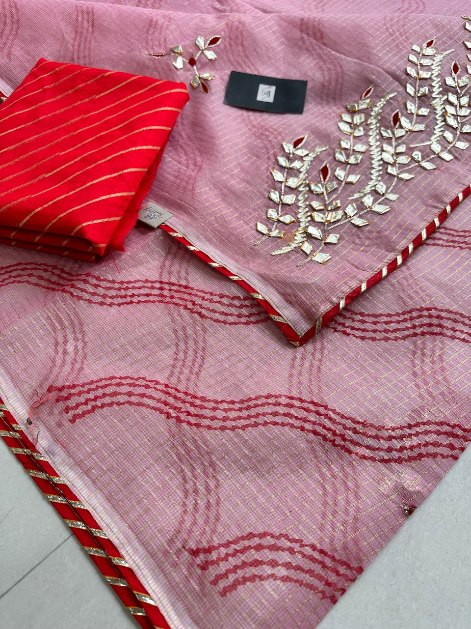 Jaipuri Gota Patti Embroidered Kota Cotton Tissue Doria Saree