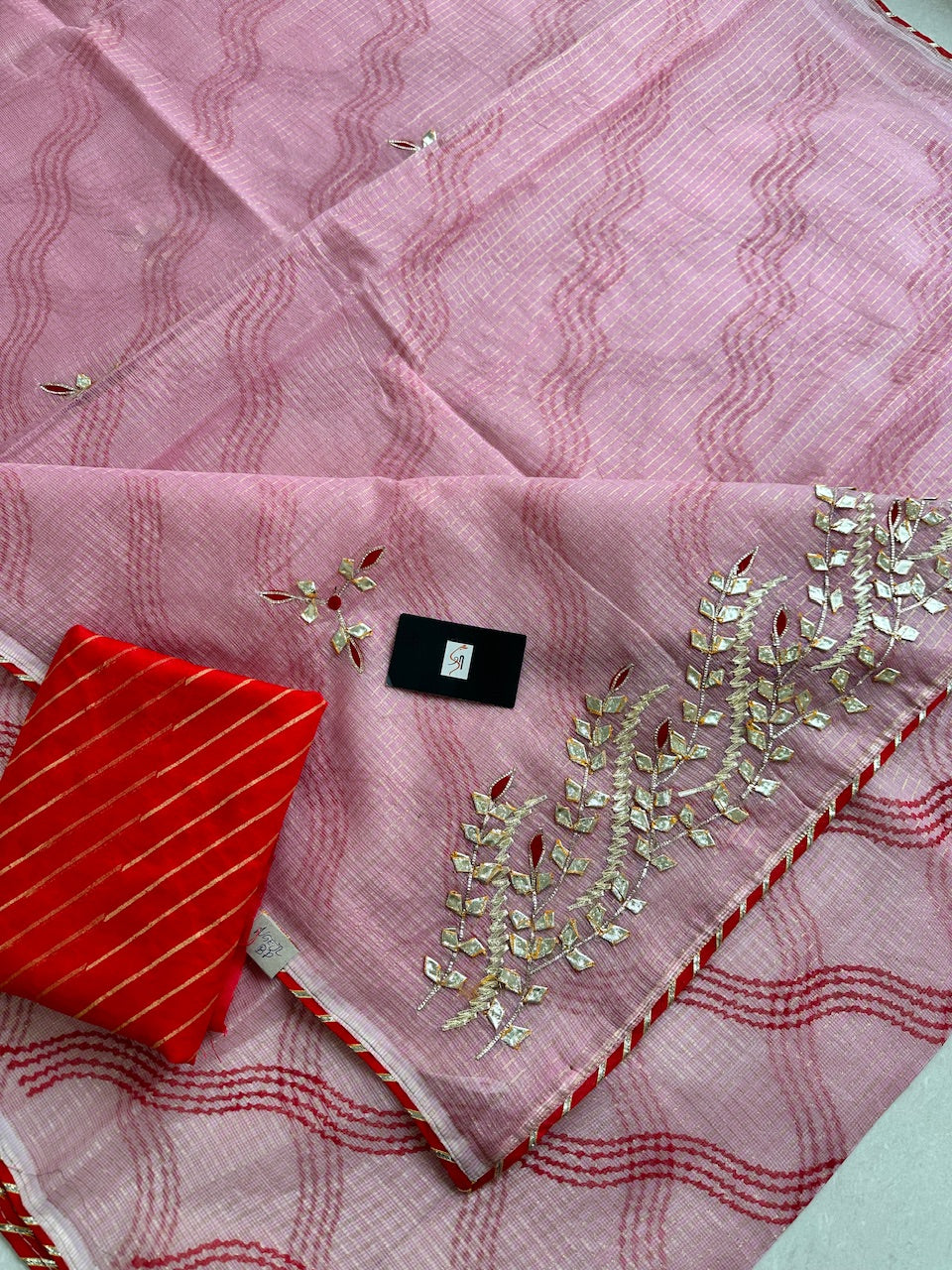 Jaipuri Gota Patti Embroidered Kota Cotton Tissue Doria Saree