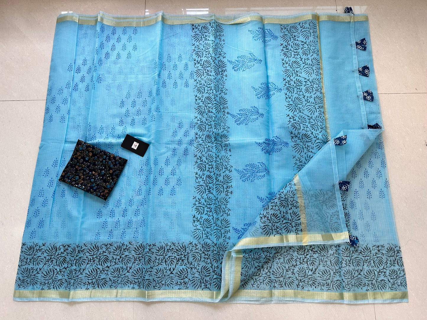 HandBlock Printed Kota Cotton Doria Saree