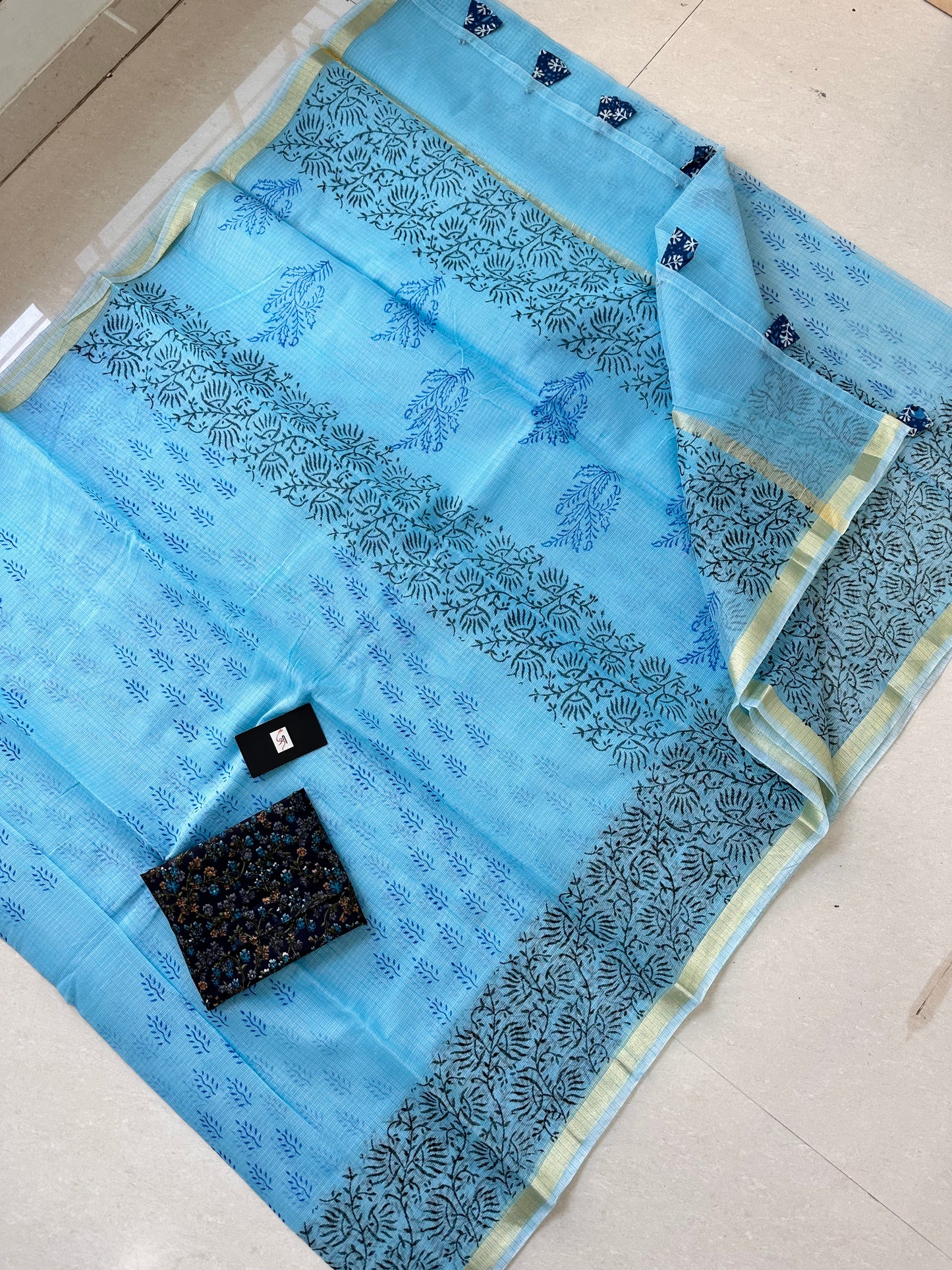 HandBlock Printed Kota Cotton Doria Saree