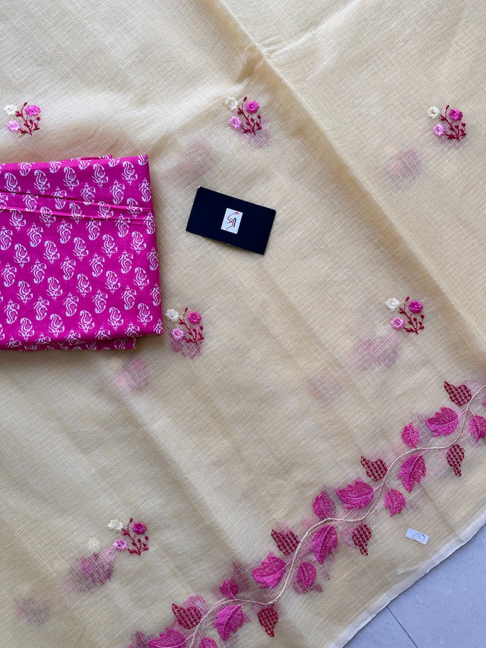 Embroidered Kota Cotton Doria Saree