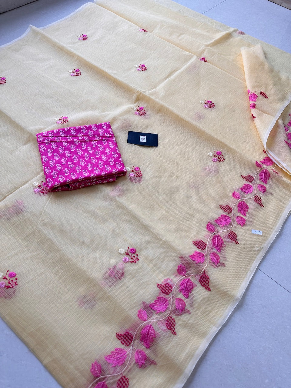 Embroidered Kota Cotton Doria Saree