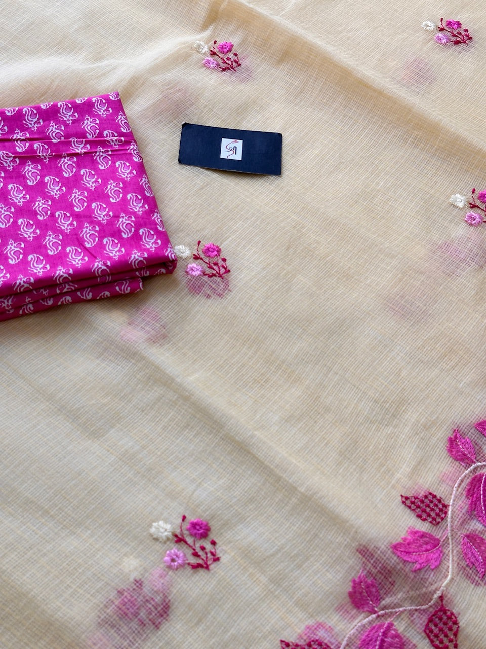 Embroidered Kota Cotton Doria Saree