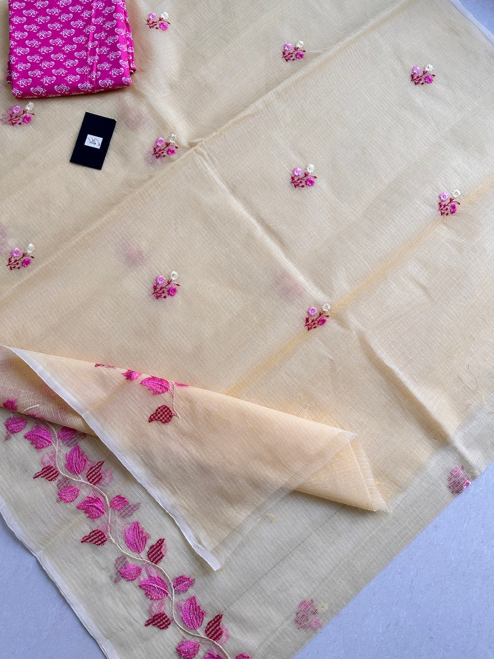 Embroidered Kota Cotton Doria Saree