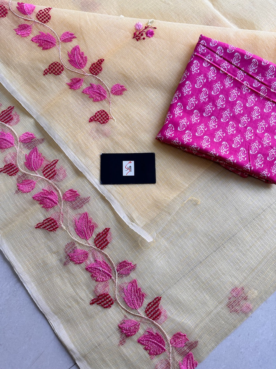 Embroidered Kota Cotton Doria Saree