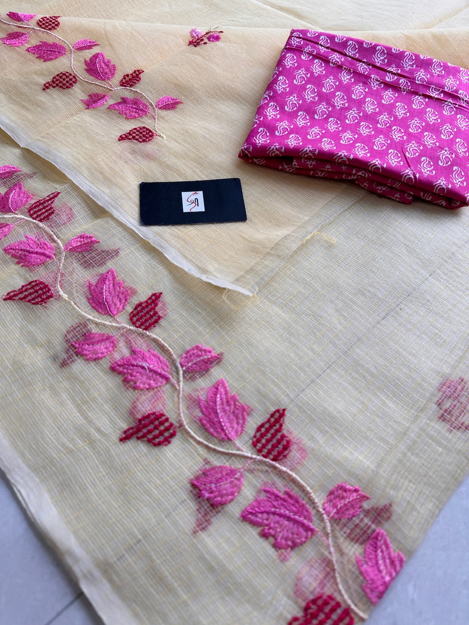 Embroidered Kota Cotton Doria Saree