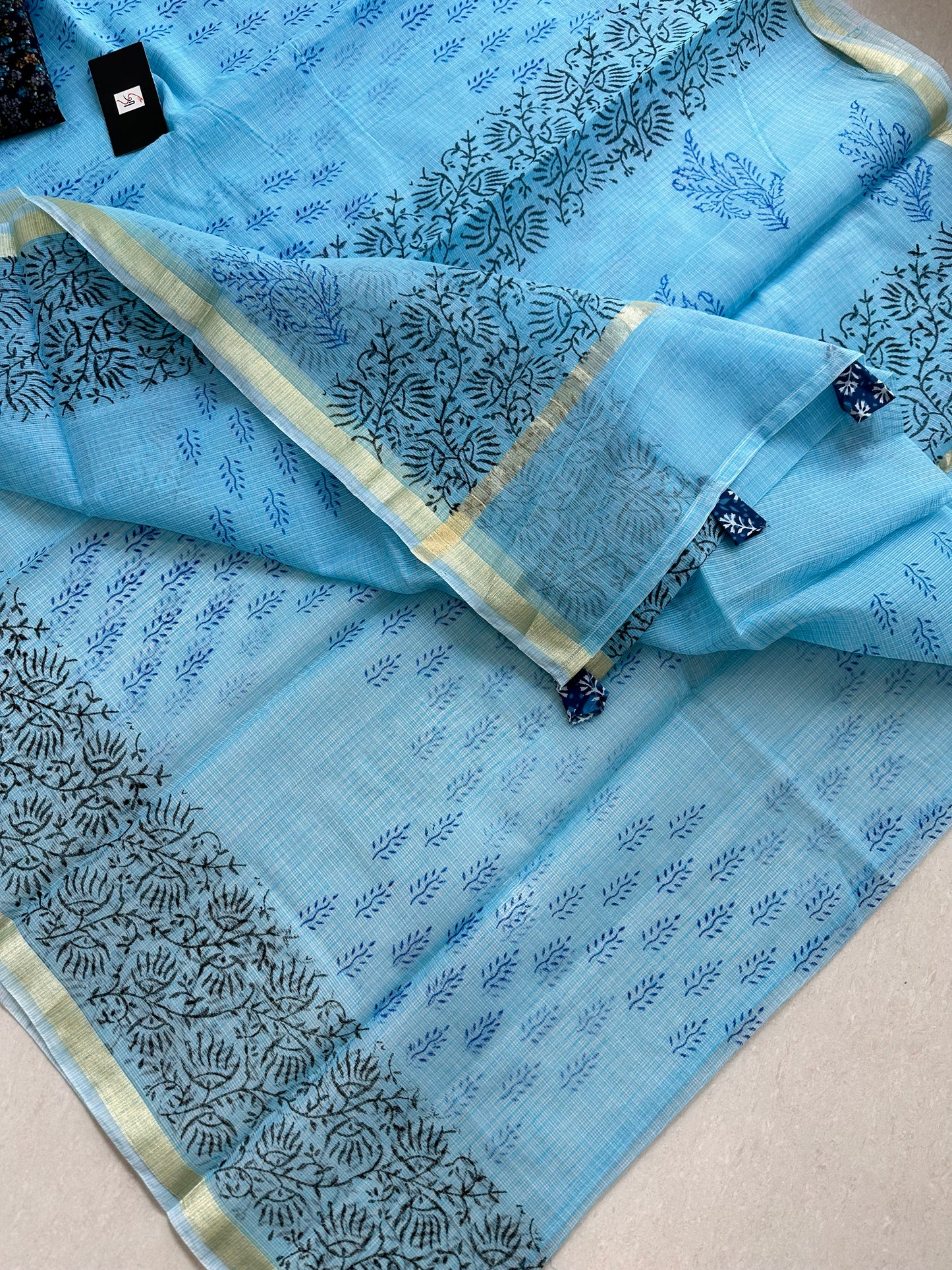 HandBlock Printed Kota Cotton Doria Saree