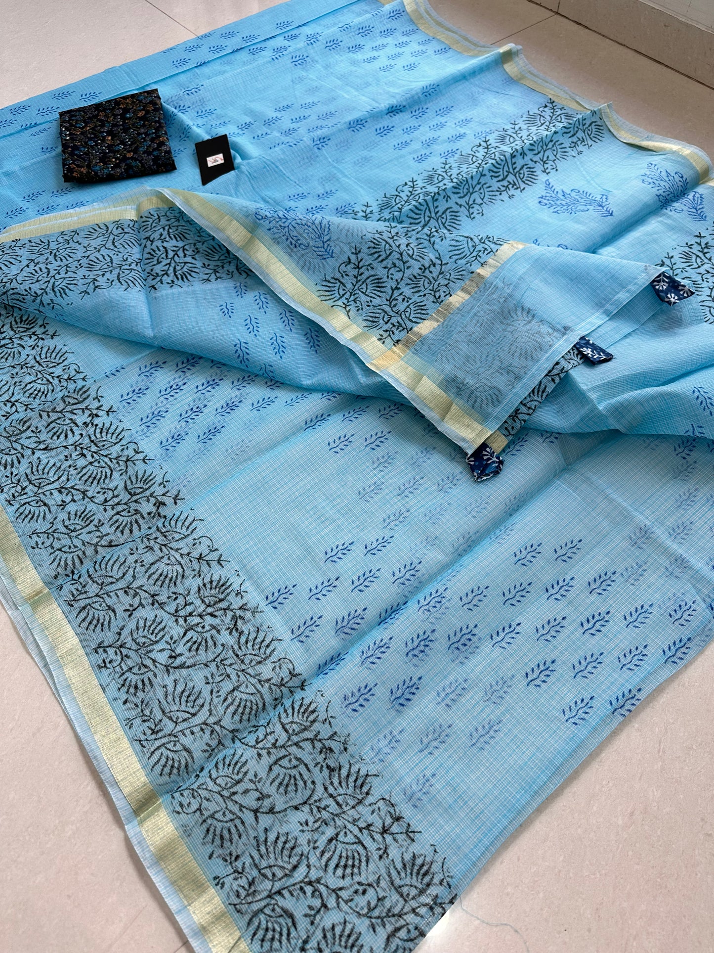 HandBlock Printed Kota Cotton Doria Saree