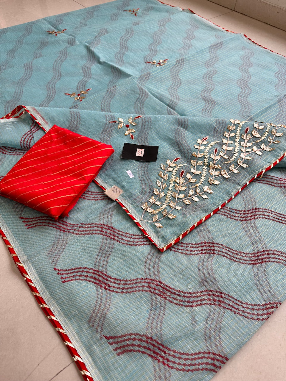 Jaipuri Gota Patti Embroidered Kota Cotton Doria Saree