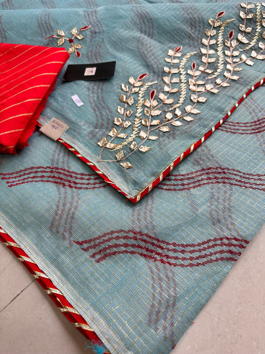 Jaipuri Gota Patti Embroidered Kota Cotton Doria Saree