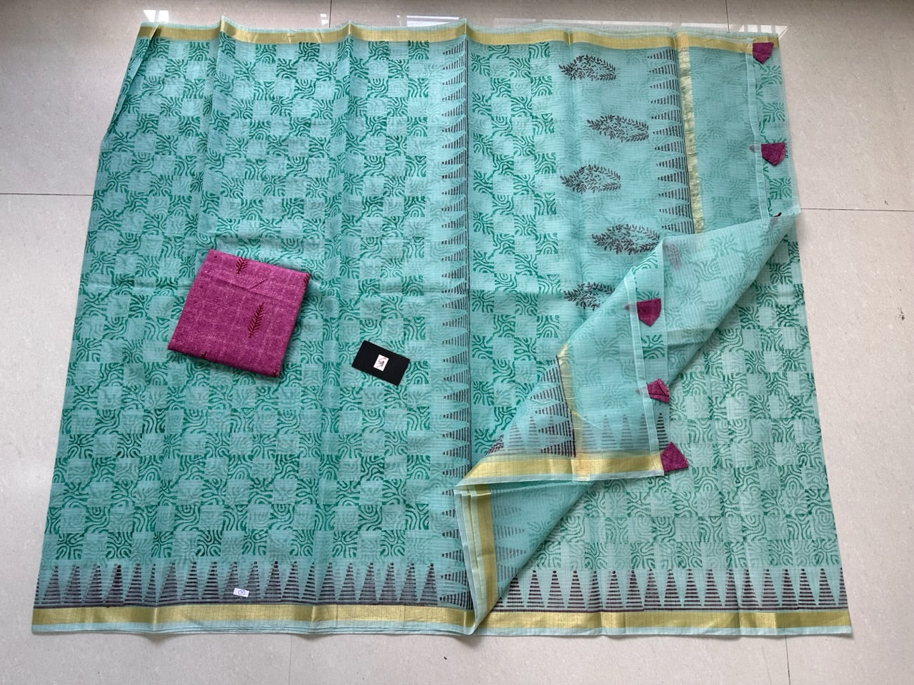 HandBlock Printed Kota Cotton Doria Saree