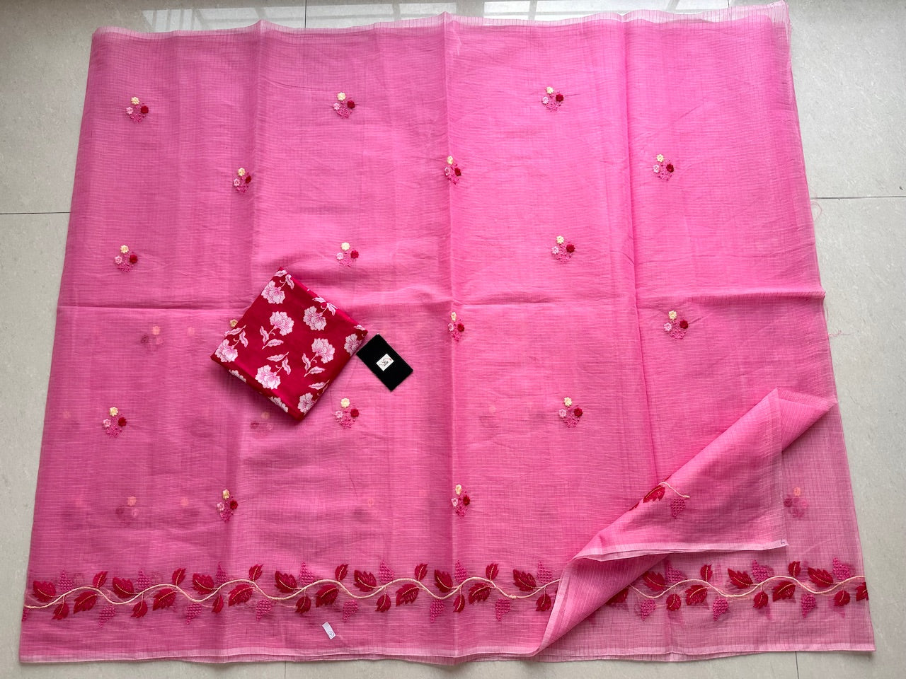 Embroidered Kota Cotton Doria Saree