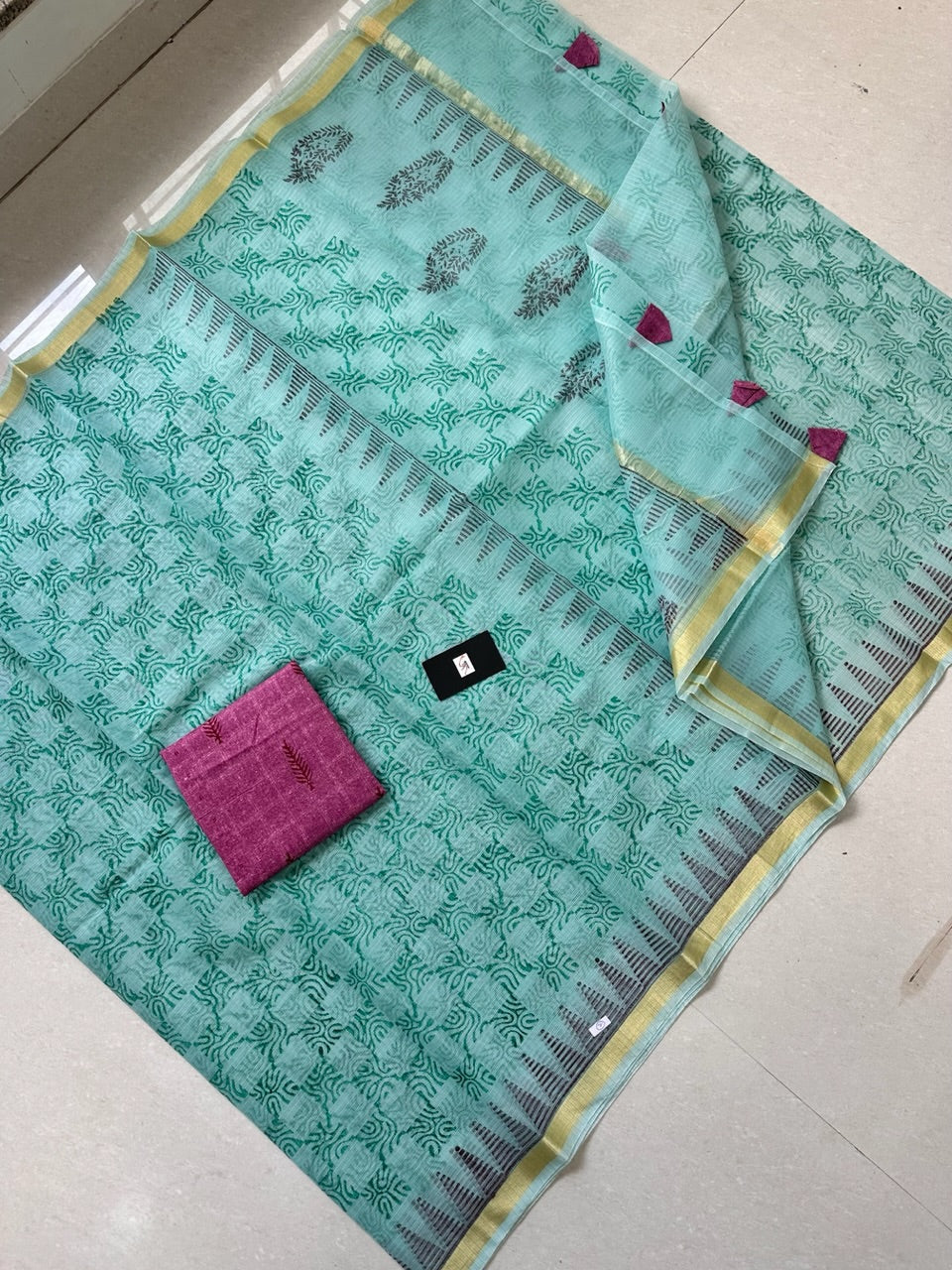 HandBlock Printed Kota Cotton Doria Saree