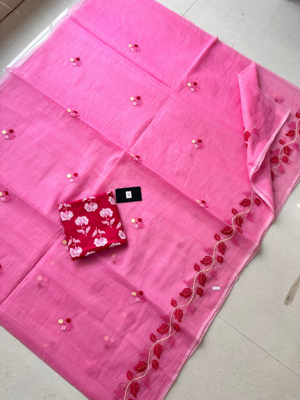 Embroidered Kota Cotton Doria Saree